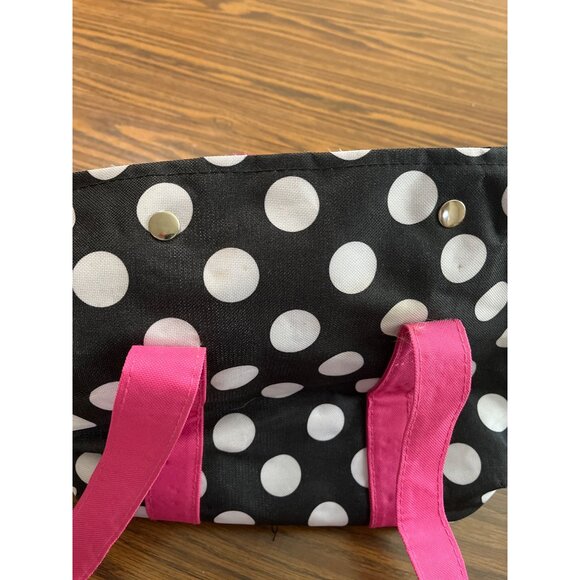 Blue white polka dotted bag with pink handles - Picture 5 of 13